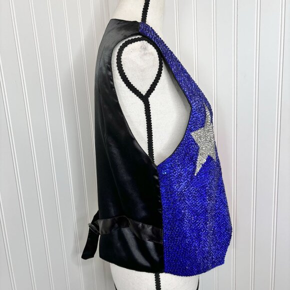 Sequined Texas Flag Vest - Bling Bold Red White Blue & Silver - Picture 4 of 9